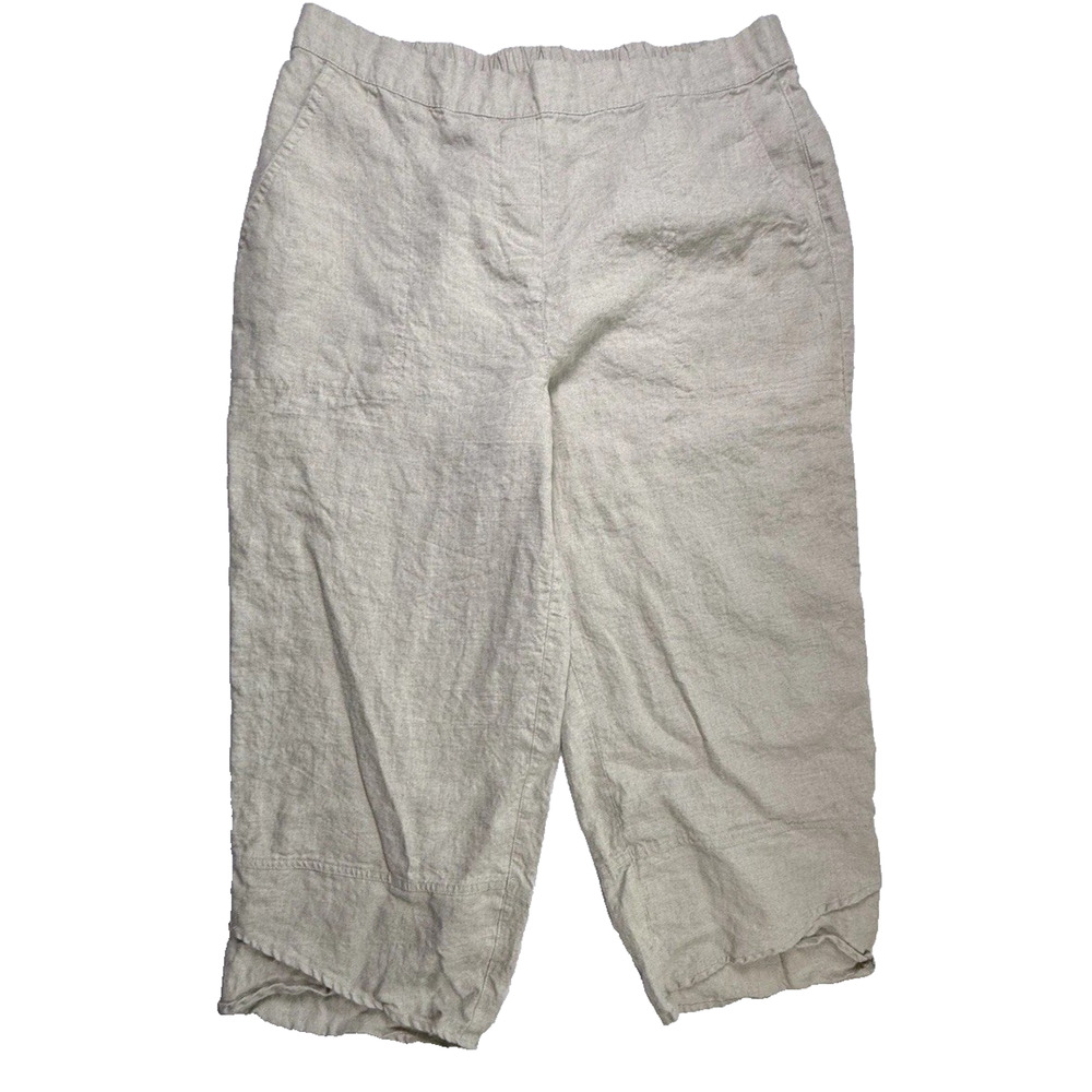 Foil Linen Cropped pants khaki tan US 10 Coastal Cottagecore